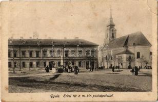 1930 Gyula, Erkel tér, M. kir. posta, templom (EK)