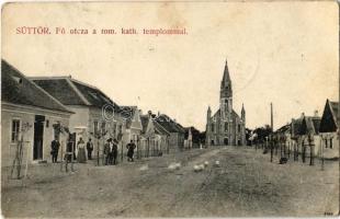 1907 Süttör (Fertőd), Fő utca, római katolikus templom, üzlet. Fekete Sándor kiadása