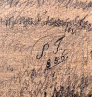 S. J. 856 jelzéssel: Kisváros látképe. Ceruza, papír. Papírra kasírozva. 19,5×27,5 cm