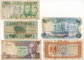 Vegyes: Irán 1974-1979. 50R + Irak 1979. 1/4D + Irak 1979. 1D + Líbia 1971-1972. 1/4D + Tunézia 1972. 1/2D T:III,III-  Mixed: Iran 1974-1979. 50 Rials + Iraq 1979. 1/4 Dinar + Iraq 1979. 1 Dinar + Libya 1971-1972. 1/4 Dinar + Tunesia 1972. 1/2 Dinar C:F,VG Krause# 101,67, 62, 33, 66