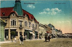 1917 Marosvásárhely, Targu Mures; Fő tér, Agrár palota, takarékpénztár, Landau berta és Tihanyi Lajos üzlete. Vasúti Levelezőlapárusítás 6. sz.-1915. / savings bank, main square, shops (EK)