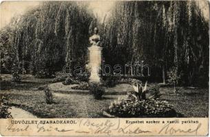 1908 Szabadka, Subotica; Erzsébet szobor a vasúti parkban / Sissi statue in the railway park (EK)