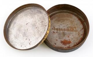 Kakas cipő paszta fém doboz, kopott, d:11,5 cm, m: 3,5 cm