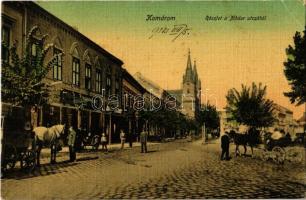 1912 Komárom, Komárnó; Nádor utca, lovaskocsik, Fonciere biztosító / street, horse carts, insurance company (EK)