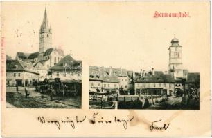 1898 Nagyszeben, Hermannstadt, Sibiu; templomok, piac, üzletek. Carl F. Jickeli / churches, market, shops (EK)