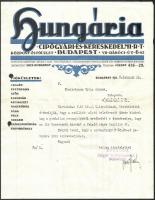 1928 Bp., Hungária Cipőgyári és Kereskedelmi Rt. fejléces levélpapírjára írt levél