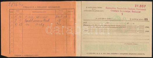 cca 1940 M. Kir. Postatakarékpénztár csekk-könyve, a Keresztény Szocialista Húspari Munkások Országo...