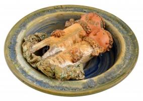 Kiss Roóz Ilona (1920-2010): Pár. Mázas kerámia tál, alján lyukas, jelzett, hibátlan, m: 7 cm, d: 28...