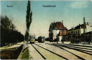 1928 Kassa, Kosice; vasútállomás, villamosok / railway station, trams (Rb)