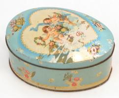 Régi kopott fém Cote d'or csokoládés dobozban bizsu tétel nyakláncokkal, brossokkal, kereszt al...