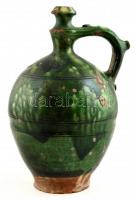 XIX. sz. vége: Korsó. Mázas cserép, fajansz. Kézzel festett, sérült. 28 cm