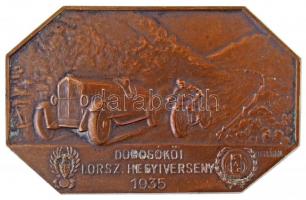 Berán Nándor (1889-1965) 1935. Dobogókői I. Orsz. Hegyiverseny 1935 - KAC (Kispesti Automobil Club) egyoldalas Br sport emlékplakett (48,09g/42,5x66,5mm) T:2 / Hungary 1935. Dobogókői I. Orsz. Hegyiverseny 1935 - KAC (Kispesti Automobil Club) one-sided Br sports commemorative plaque (48,09g/42,5x66,5mm) C:XF