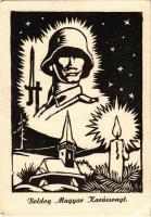 Boldog Magyar Karácsonyt! Második világháborús magyar katonai linómetszet / WWII Hungarian military, Christmas greeting art postcard, linocut s: Rohonczy János (EK)