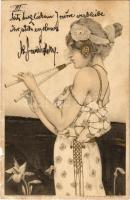 1901 Art Nouveau lady. Theo. Stroefers Kunstverlag Ser. 99. No. 1. Lithogr. Druck v. Meissner & Buch litho s: Raphael Kirchner (tears)