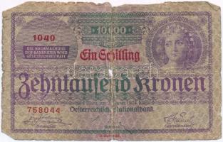 Ausztria 1924. 10.000K "Ein Schilling" felülbélyegzéssel T:IV Austria 1924. 10.000 Kronen with "Ein Schilling" overprint C:G Krause#87