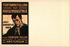 1909 Tentoonstelling van Huisindustrie in het Gebouw Velox te Amsterdam / Dutch home industry exhibition in Amsterdam. advertising poster art postcard s: D. H. Melk