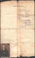 1934 Bp., Hadigondozási igazolvány hadirokkantak számára, fényképpel