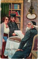 1930 Boldog Újévet! / Jewish New Year greeting art postcard with Hebrew text and rabbi. Judaica, litho (EB)