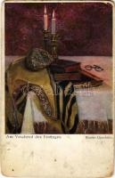 Im Vorabend des Festtages. B.K.W.I. 198-2. Judaica art postcard s: Blanka Lipschütz (tiny pinhole)