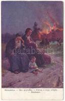 Heimatslos / Kiűzve a nagy világba / Bezdomni / Homeless jewish family, Judaica art postcard, artist signed (r)
