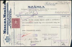 1928 Bp. VIII., Misura Mihály kocsigyáros díszes fejléces számlája okmánybélyeggel