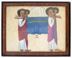 Ismeretlen jelzéssel: Frigyláda hordozói. Festett bőrkép, hátoldalán feliratozva (Bőrre festve Jemen...