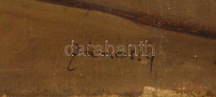 Jánossy jelzéssel: Gitározó férfi. Olaj, vászon, erősen sérült (vászon több helyen lyukas). 50x70 cm