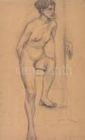 Einfrost, R. jelzéssel (?): Álló akt, 1918. Ceruza, papír, foltos. Üvegezett fa keretben, 47,5*30,5 cm