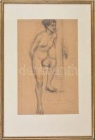 Einfrost, R. jelzéssel (?): Álló akt, 1918. Ceruza, papír, foltos. Üvegezett fa keretben, 47,5*30,5 ...