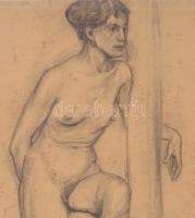 Einfrost, R. jelzéssel (?): Álló akt, 1918. Ceruza, papír, foltos. Üvegezett fa keretben, 47,5*30,5 ...