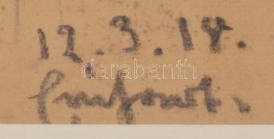 Einfrost, R. jelzéssel (?): Álló akt tállal, 1918. Ceruza, papír, foltos. Üvegezett fa keretben, 47,...