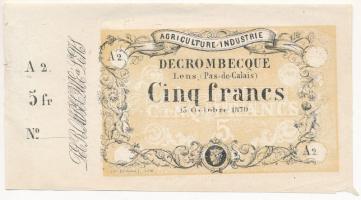 Franciaország 1870. 5F szükségpénz T:I-  France 1870. 5 Franc necessity note C:AU