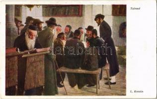 Talmud / Jewish men studying the Talmud. B.K.W.I. 624-3. Judaica art postcard s: Lazar Krestin