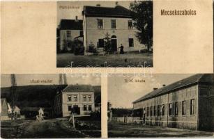 1918 Mecsekszabolcs (Pécs), plébánialak, utca, Római katolikus iskola, híd, üzlet + "POSTAI ÜGYN."