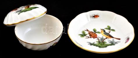 Herendi Rotschild mintás bonbonniere és kis tálka. Kézzel festett, jelzett, hibátlan. d: 6,5 cm, 9 c...