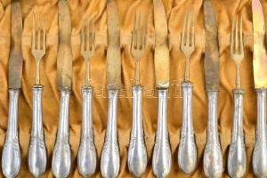 Alpakka süteményes készlet, 6+6 db, eredeti dobozában, jó állapotban