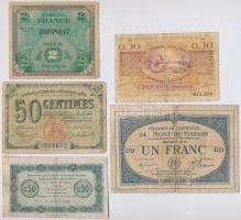 Franciaország 1919-1944. 5db-os vegyes szükségpénz és bankjegy tétel T:III-IV  France 1919-1944. 5pcs of various banknotes and necessity notes C:F-G