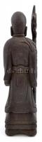Keleti bölcs, szobor, faragott fa, kopásokkal, jelzés nélkül, alján sérült címke m: 38 cm