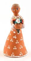 KM jelzéssel: Csengő , mázas festett női figurális kerámia, hibátlan, m:12 cm