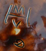 Nagyméretű hódmezővásárhelyi népies váza florális díszítéssel, festett kerámia, jelzett, alján apró ...