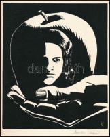 Olvashatatlan jelzéssel (.. Tamás): A tiltott gyümölcs. Linómetszet, papír, 19,5x16,5 cm