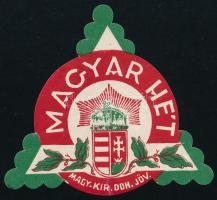 cca 1930 Dekoratív címeres Magyar Hét (Magyar Kir. Dohányjövedék) címke szép állapotban