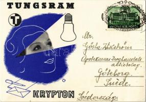 Tungsram Krypton / Hungarian light bulb advertisement postcard s: Csemiczky Tihamér + "1939 A Budapesti Nemzetközi Vásár köszönti a hazatérteket" So. Stpl. (EK)