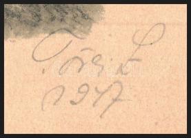 Törei L (?) 1947 jelzéssel: Aratók. Akvarellel színezett litográfia, papír, ca. 21x24 cm