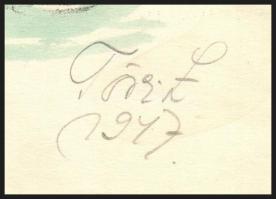 Törei L (?) 1947 jelzéssel: Pecázó gyerekek. Akvarellel színezett litográfia, papír, ca. 25x19 cm