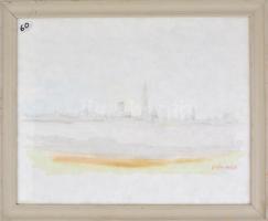 Diósy jelzéssel: Nagyvárosi sziluett. Akvarell, papír, üvegezett fa keretben, 40x50 cm