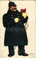 Ungarische Werkstätte. Rendőr / Hungarian art postcard, policeman s: Győri Aranka (non PC) (szakadás / tear)