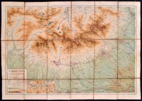 cca 1910 A Magas Tátra turistatérképe, kiadja a M. Kir. Földmivelésügyi Minister, Kertész Tódor Tátrafüred, 1:50000, Schubert I. Bp. műintézetéből, hajtásoknál kis szakadások, 50x69 cm / Turist map of the Tatra, 50x69 cm
