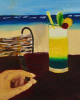 Szabados jelzéssel: Koktél. Olaj, vásznazott lemez, megvetemedett, hátoldala foltos, 50x40 cm