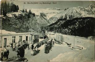 1931 St. Moritz (1840 m.) Bobsleigh Start, winter sport, sledding people, bobsled. G. Metz (EK)